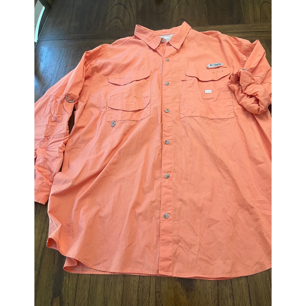 Columbia PFG Bahama II Long Sleeve Fishing Shirt Coral Orange Mens XXL 2TG